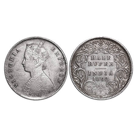 Victoria Empress, Silver, Half Rupee, 1892, Calcutta Mint, A/I, 'C' incused. GK 647. Very 