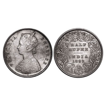 Victoria Empress, Silver, Half Rupee, 1892, Calcutta mint, A/I, 'C' incused. GK 647. Extre