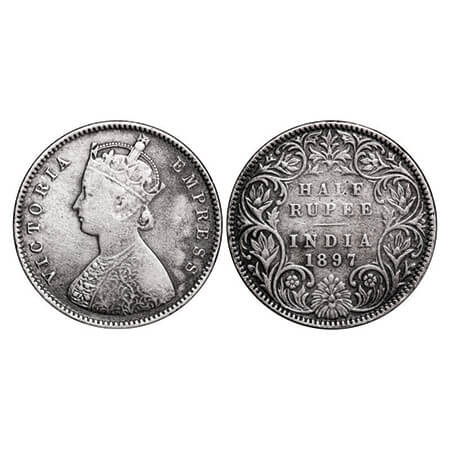 Victoria Empress, Silver, Half Rupee, 1897, Bombay Mint, A/I, 'B' incused. GK 655. Very Fi