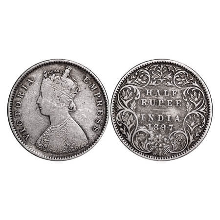 Victoria Empress, Silver, Half Rupee, 1897, Bombay Mint, A/I, 'B' incused. GK 655. Very Fi