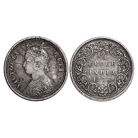Victoria Queen, Silver, 1/4 Rupee, 1876, Bombay Mint, A/I, No dot. GK 668. Extremely Fine.