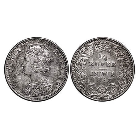 Victoria Empress, Silver, 1/4 Rupee, 1886, Bombay Mint, C(i)/II, 'B' raised. GK 705. Almos