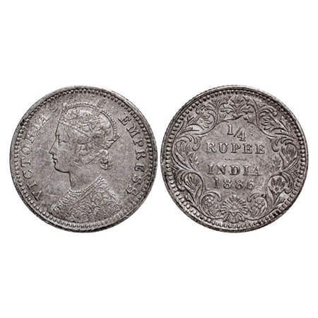 Victoria Empress, Silver, 1/4 Rupee, 1886, Calcutta Mint, C/II, 'C' incused. GK 707. Very 