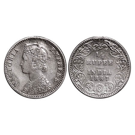 Victoria Empress, Silver, 1/4 Rupee, 1888, Bombay Mint, C(i)/II, 'B' raised. GK 711. EX mo