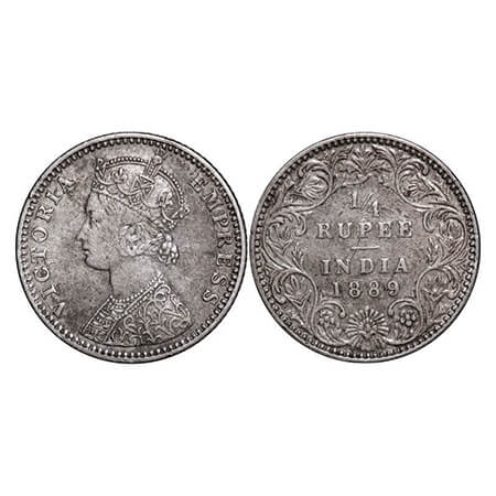 Victoria Empress, Silver, 1/4 Rupee, 1889, Bombay Mint, C(i)/II, 'B' incused. GK 715. Very