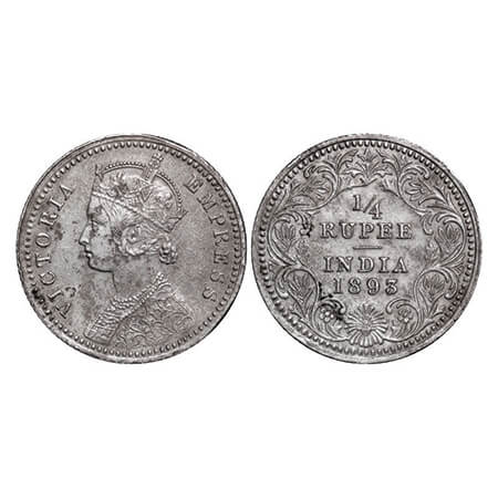Victoria Empress, Silver, 1/4 Rupee, 1893, Calcutta Mint, C/II, 'C' incused. GK 725. Very 