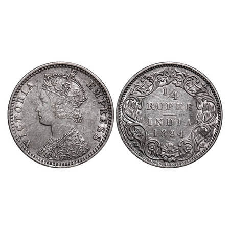 Victoria Empress, Silver, 1/4 Rupee, 1894, Bombay Mint, C(i)/I, 'B' incused, Die crack on