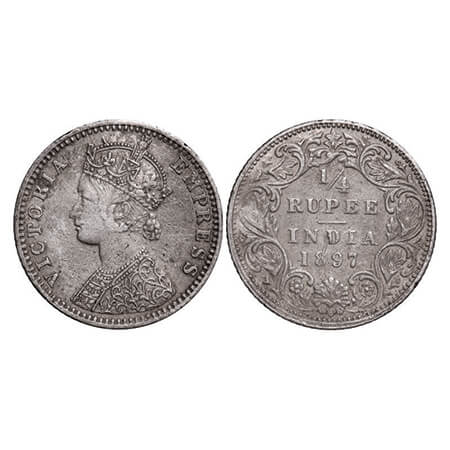 Victoria Empress, Silver, 1/4 Rupee, 1897, Bombay Mint, C(i)/I, 'B' incused, Deep scratch