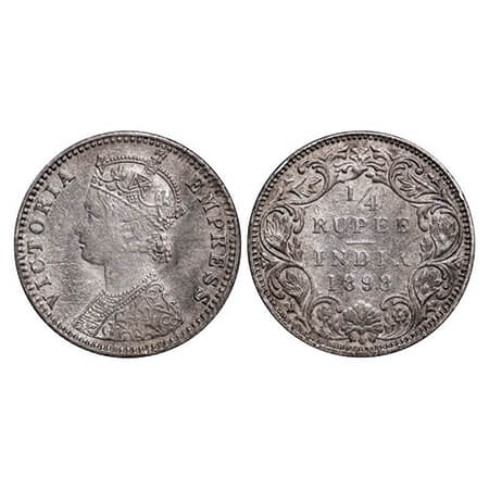 Victoria Empress, Silver, 1/4 Rupee, 1898, Bombay Mint, C(i)/I, 'B' incused, Many scratch 
