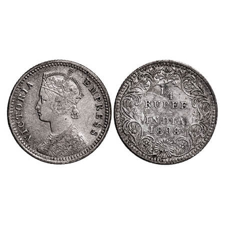 Victoria Empress, Silver, 1/4 Rupee, 1898, Calcutta Mint, C/II, 'C' incused. GK 735. Very 