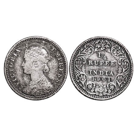 Victoria Empress, Silver, 1/4 Rupee, 1901, Calcutta Mint, C/II, 'C' incused. GK 737. Very 