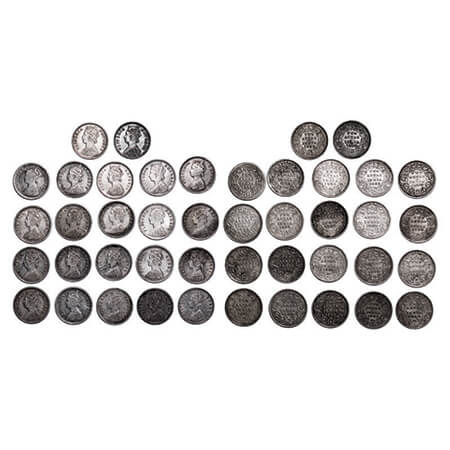 Victoria Queen & Empress, Silver, 2 Annas, (Lot of 22 coins), Bombay Mint, 1877, 1881, 188