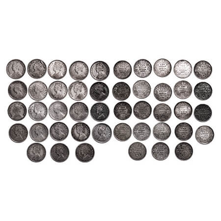 Victoria Queen & Empress, Silver, 2 Annas, (Lot of 23 coins), Bombay Mint, 1862, 1881, 188