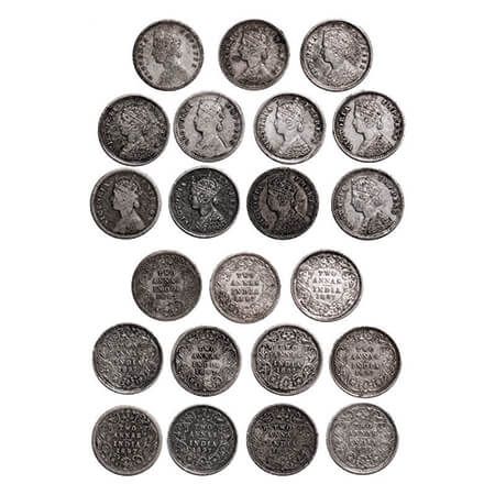 Victoria Empress, Silver, 2 Annas, (Lot of 11 coins), 1897, Bombay Mint (7), B/II, 'B' inc