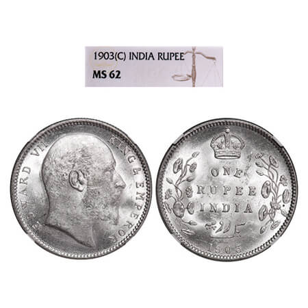 Edward VII, Silver, Rupee, 1903, Calcutta Mint, No mint mark, Normal 5 Diamonds. GK 924. N
