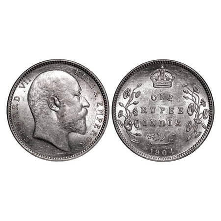 Edward VII, Silver, Rupee, 1904, Calcutta Mint, No mint mark, Normal 5 Diamonds. GK 930. A