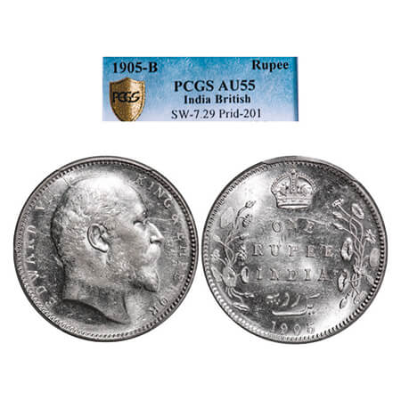 Edward VII, Silver, Rupee, 1905, Bombay Mint, 'B' incused and Dot, Top stroke of numeral 5
