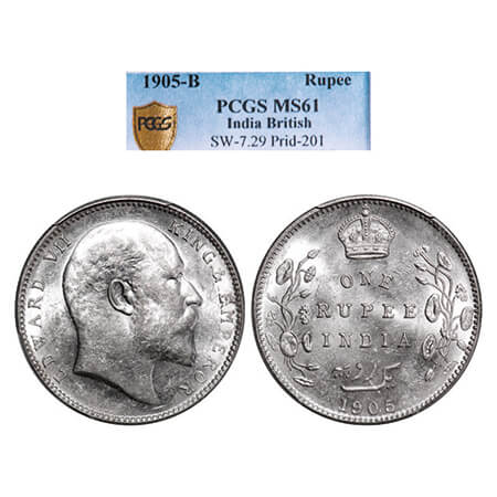 Edward VII, Silver, Rupee, 1905, Bombay Mint, 'B' incused and Dot, Top stroke of numeral 5
