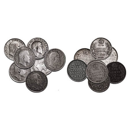 Edward VII, Silver, 2 Annas, (Lot of 8 coins), Calcutta mint, 1903, 1904, 1905, 1906, 1907