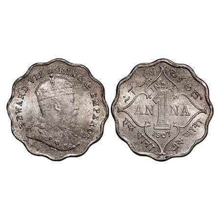 Edward VII, Copper-Nickel, 1 Anna, 1907, Bombay Mint, 'B' incused. GK 990. Almost Uncircul