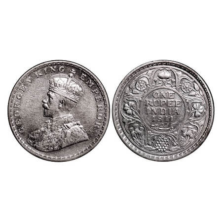 George V, Silver, Rupee, 1911, Bombay Mint, Dot, Pig-Type. GK 1022. Very Fine+, Cleaned. S