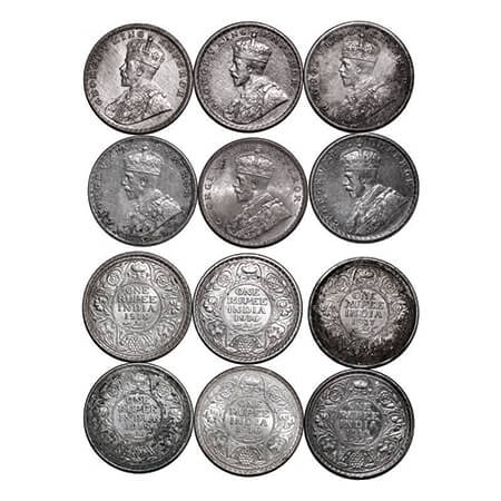 George V, Silver, Rupee, (Lot of 6 coins), 1916 (2), 1917, 1918 (3), Bombay Mint, Dot. GK 