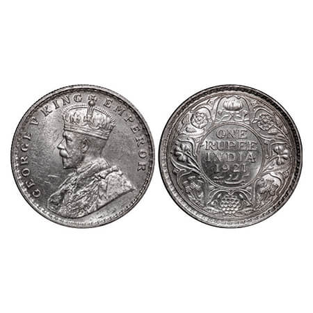 George V, Silver, Rupee, 1921, Bombay Mint, Dot. GK 1043. Almost Uncirculated. Scare.