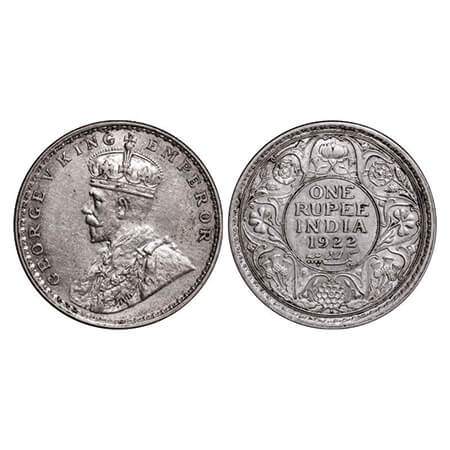 George V, Silver, Rupee, 1922, Bombay Mint, Dot, Slight mis aligned die, GK 1044. Extremel