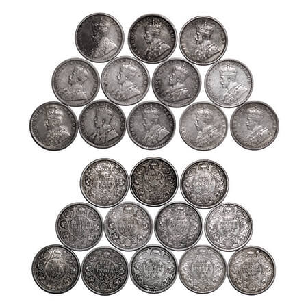 George V, Silver, Half Rupee, (Lot of 12 coins), Calcutta Mint, 1916, 1921, 1922, 1923, 19