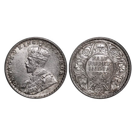 George V, Silver, Half Rupee, 1925, Bombay Mint, Dot. GK 1066. Extremely Fine+. Scarce.