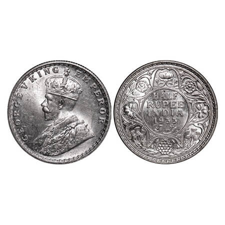 George V, Silver, Half Rupee, 1933, Calcutta Mint, No dot. GK 1073. Uncirculated. Scarce.