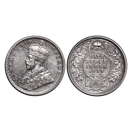 George V, Silver, Half Rupee, 1933, Calcutta Mint, No dot. GK 1073. Extremely Fine+. Scarc