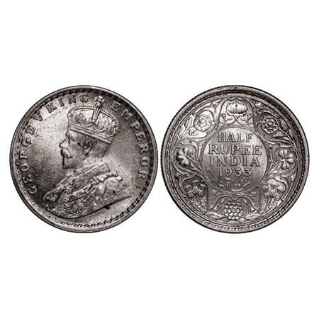 George V, Silver, Half Rupee, 1933, Calcutta Mint, No dot. GK 1073. Almost Uncirculated, D
