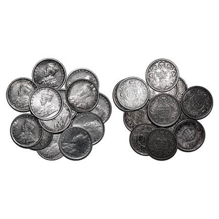 George V, Silver, 1/4 Rupee, (Lot of 15 coins), Calcutta Mint, 1912, 1916, 1917, 1918, 191