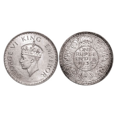 George VI, Silver, Rupee, 1938, Bombay Mint, A/I, Dot, Milled edge. GK 1255. About Uncircu