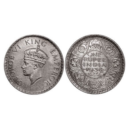 George VI, Silver, Rupee, 1938, Bombay Mint, A/I, Dot, Milled edge. GK 1255. Extremely Fin