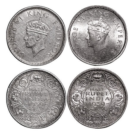 George VI, Silver, Half Rupee, (2 coins), 1939, Bombay mint, A/I, Head Type I, Milled edge
