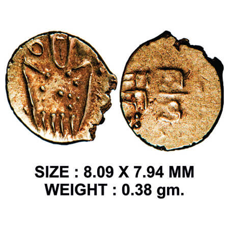 Nayakas of Gingee region, 18 Cen AD, Gold Fanam, 0.38g, 8.09x7.94 mm, Obv: ‘Kali’ like des