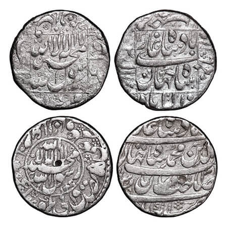 Shah Jahan I, Silver Rupee, (2 Coins), Akbarabad Mint, 1) Square area type AH 1049/13 RY, 