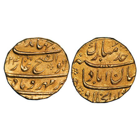 Jahandar Shah, Gold Mohur, 10.92g, Dar ul Khilafat Shahjahanabad Mint, AH (1)124/ Ahd (1) 