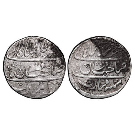 Muhammad Shah, Silver Rupee, 11.42g, Sahib qiran couplet on both sides (error),. KM Unlist