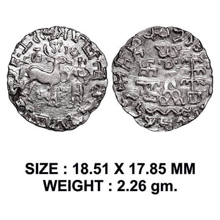 Kunindas, Amoghabhuti (c. 200 BC), Silver Drachma, 2.26g, Svastika under Deer Type, Obv: D