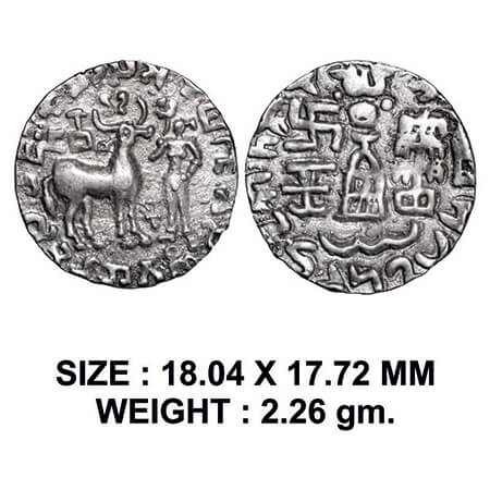 Kunindas, Amoghabhuti (c. 200 BC), Silver Drachma, 2.26g, Indradhavja Type, Obv: Deer stan
