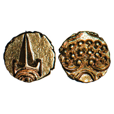 Marathas of Tanjore, Gold Fanam, 0.37g, sword & crude figure on other side. M&W T2a. Extre