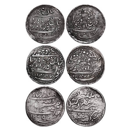 Radhanpur, Silver Rupee, (3 Coins), INO of Queen Victoria 1) Zorawar Khan, 100 Falus, AH 1