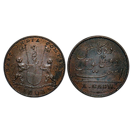 Madras Presidency, Copper X (Ten) Cash, 6.28g (Heavy Issue), Struck at Soho Mint, 1803 AD,