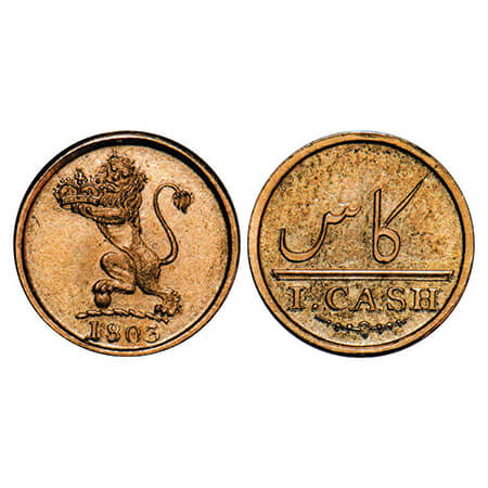 Madras Presidency, Gold Gilt Proof Cash, 0.69g, 1803 AD, Struck at Soho Mint, Obv: The Com