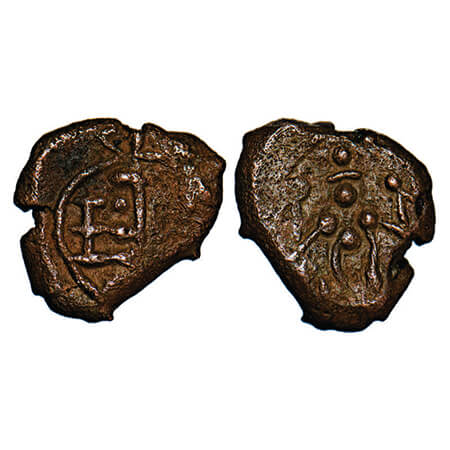 Madras Presidency, Copper Madapollam Cash,, 1.93g, (1701-1702 AD), Obv: Balemark with Retr