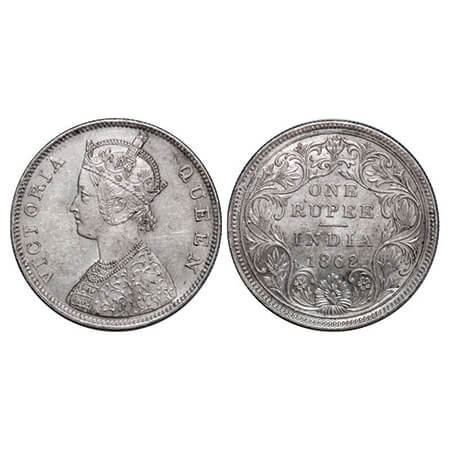 Victoria Queen, Silver, Rupee, 1862, Bombay Mint, B/II/0/0. GK 271. About Uncirculated. Ve