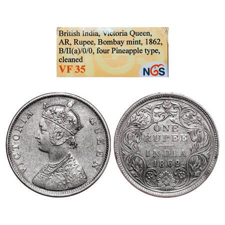 Victoria Queen, Silver, Rupee, 1862, Bombay Mint, B/II(ii). GK 272. NGS Slabbed VF 35. Sca